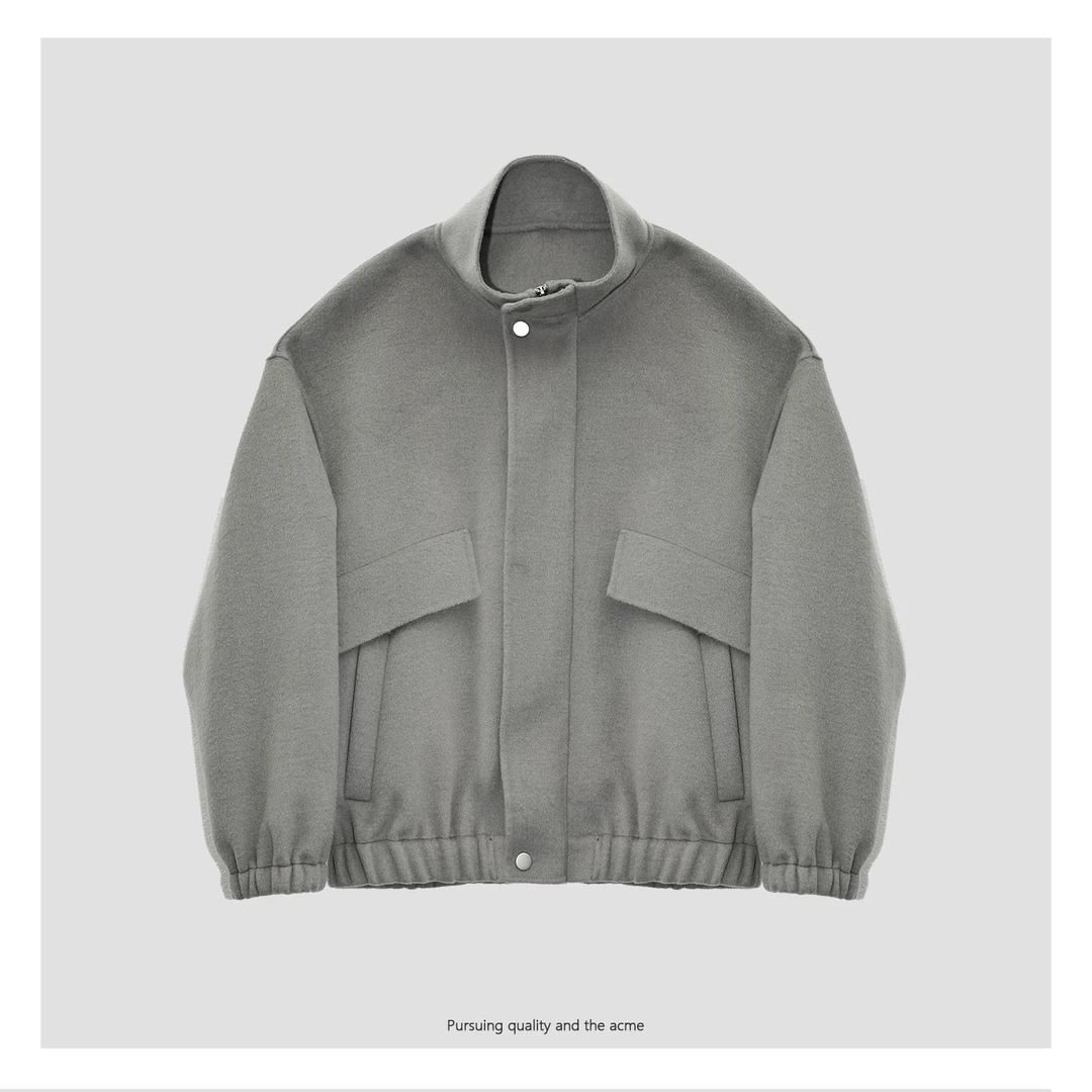 断码清】100%羊毛双面呢廓形短宽立领外套夹克N85028