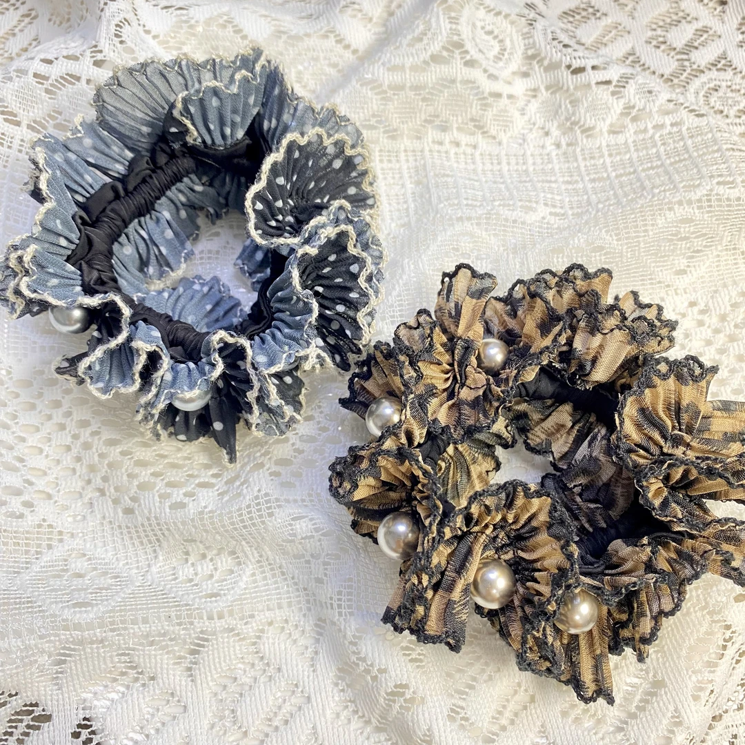 韩国Eunoia Nero【东大门新款褶皱珠珠肠圈】3054百搭时尚