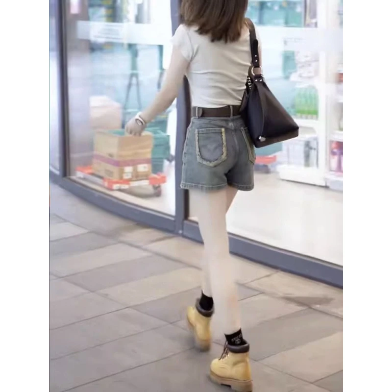 牛仔短裤女2025高腰夏季A字破洞毛边短裤辣妹宽松阔腿裤热裤潮流