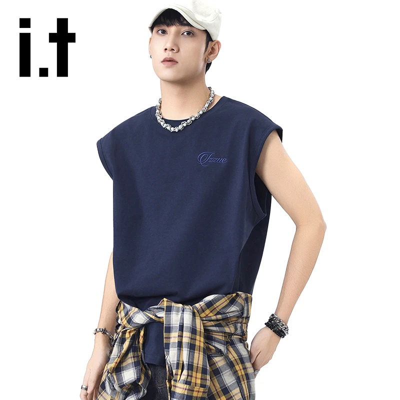 i.t izzue夏季oversize潮流百搭纯棉背心男士简约宽松休闲坎肩T恤