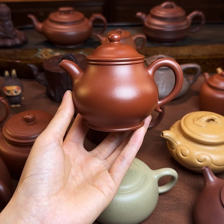 茶壶紫砂高潘壶，朱泥