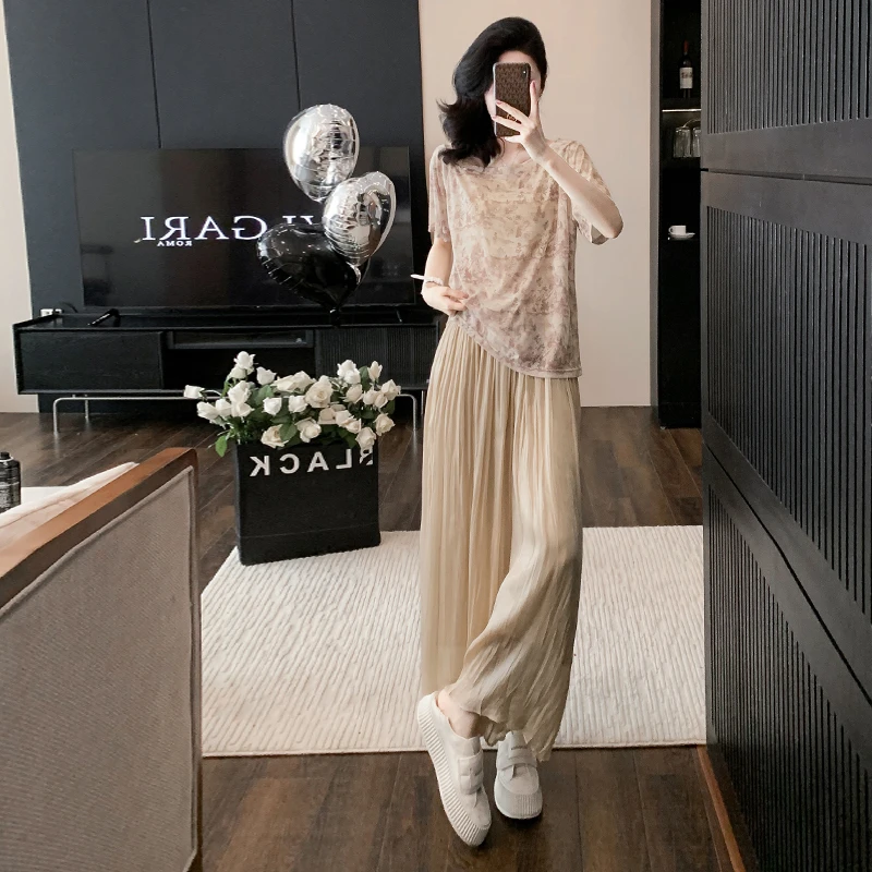 3826森系休闲风时尚套装套装高洋气休闲上衣显瘦减龄宽松阔腿裤裙