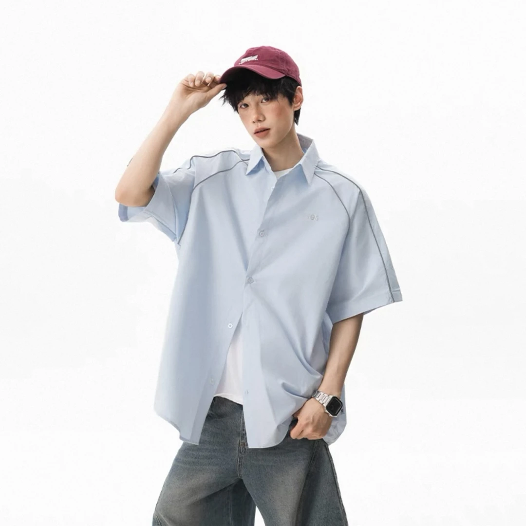 夏日学院风短袖衬衫男女新款简约凉感衬衫外套-336