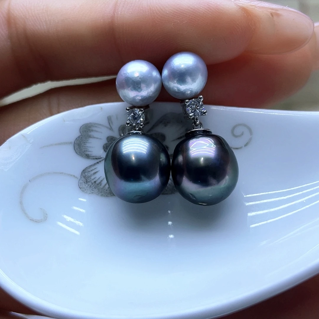 海水珍珠耳饰银S925镶嵌