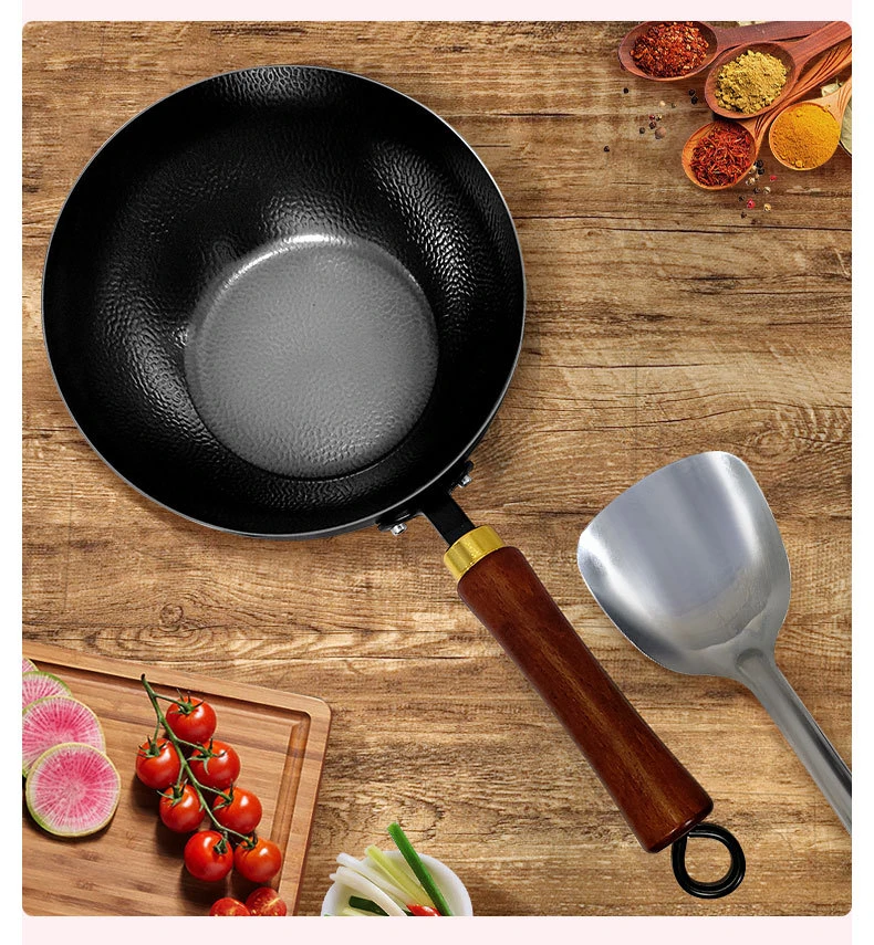 【新疆包邮】锤纹小炒锅铁锅无涂层家用不沾炒菜锅电磁炉燃气平底