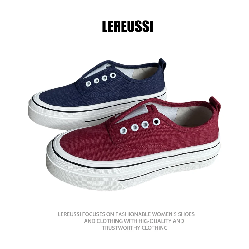 2LEREUSSI无系带厚底帆布鞋女2025夏新款休闲鞋一脚蹬懒人鞋板鞋