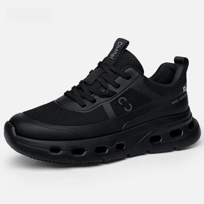 路易圣戈希男鞋夏季新款网面透气百搭休闲鞋男士轻便软厚底黑色