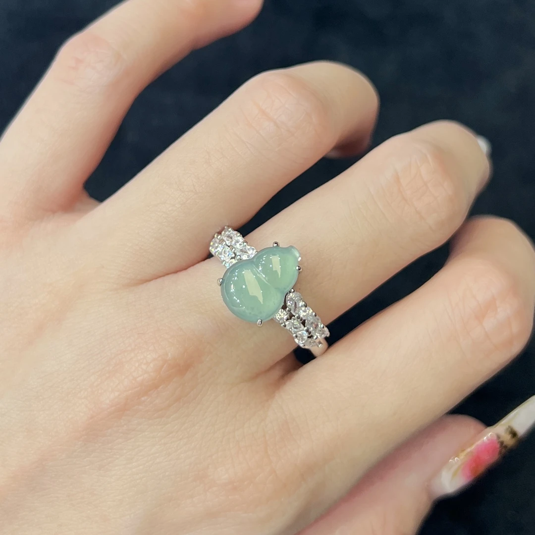 【红旭玉麟】天然翡翠A货蓝水葫芦戒指 多样性发一件