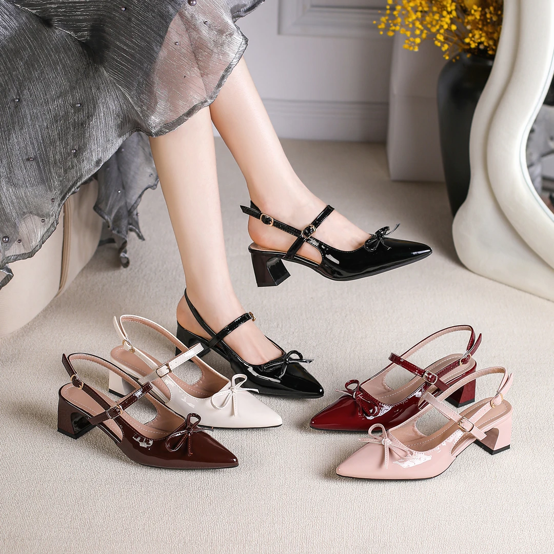 简约粗跟凉鞋气质方头尖头女单鞋法式粗跟玛丽珍时装凉鞋