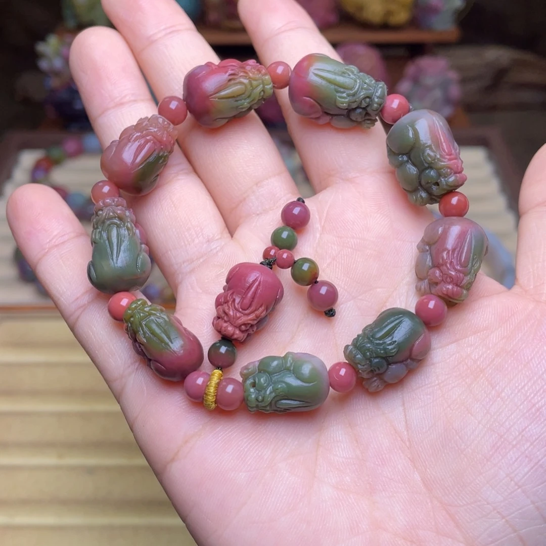 琴***福未镶嵌玛瑙/玉髓珠宝半成品盐源玛瑙苏工貔貅手串