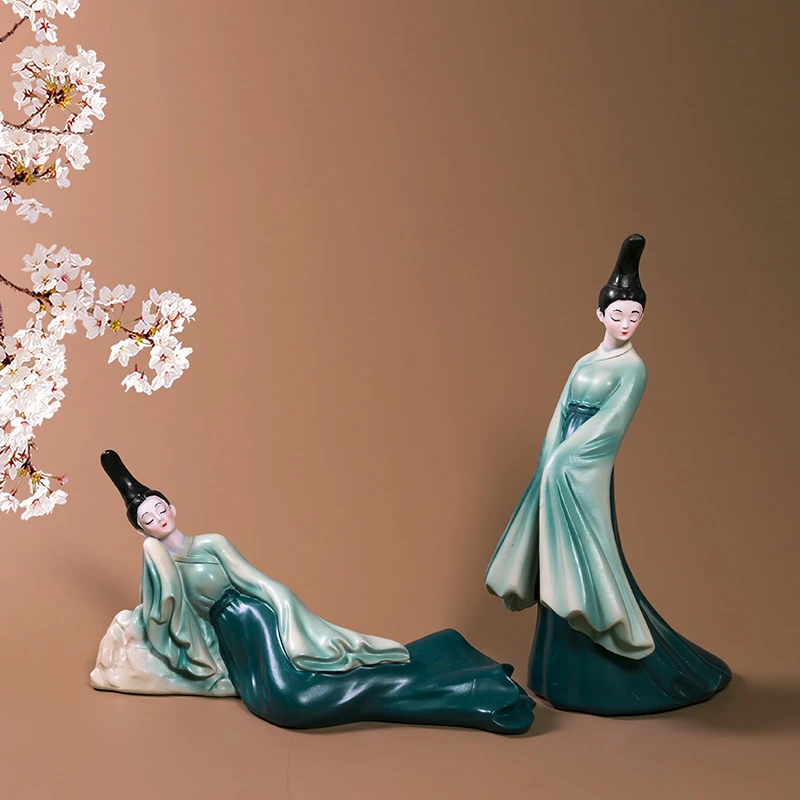 新中式国风只此青绿侍女艺术玄关家居客厅少女装饰品摆设乔迁礼物