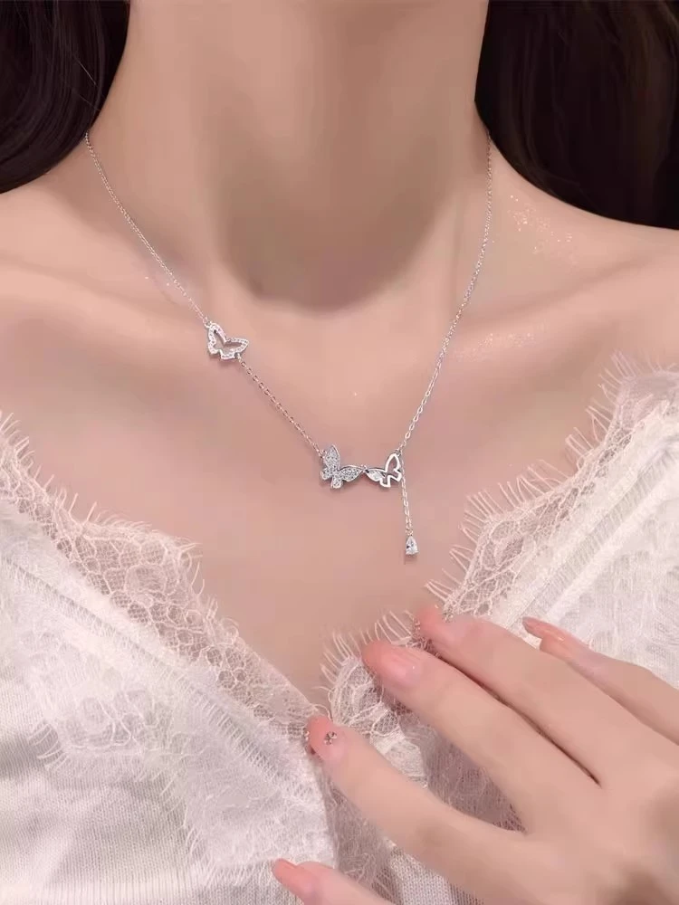 坠链均足银  S999纯银蝴蝶流苏项链轻奢小众纪念日生日礼物送女友