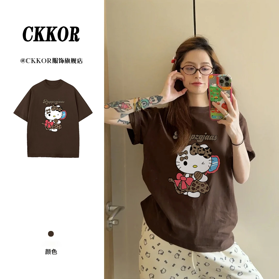 CKKOR夏季新款圆领纯棉舒适短袖女生韩系ins风时尚百搭气质上衣服