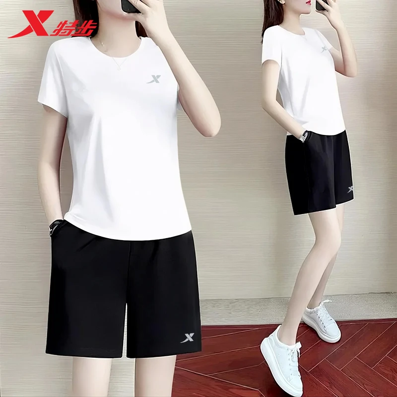 特步运动套装夏季薄款透气速干短袖短裤冰丝休闲运动服两件套女装