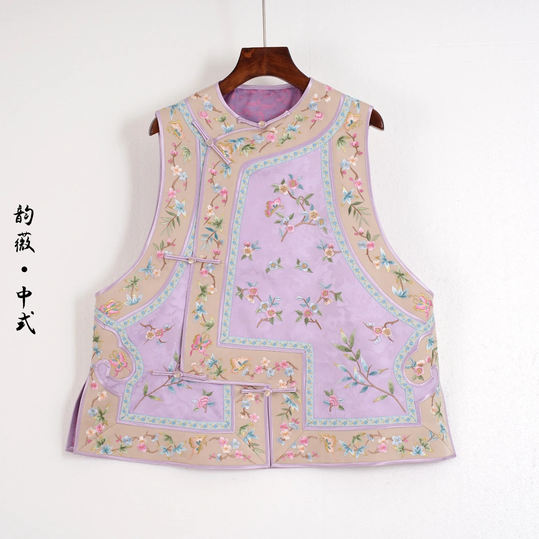 刺绣常规中式薄款马夹中国风圆领上衣日常百搭马甲10014