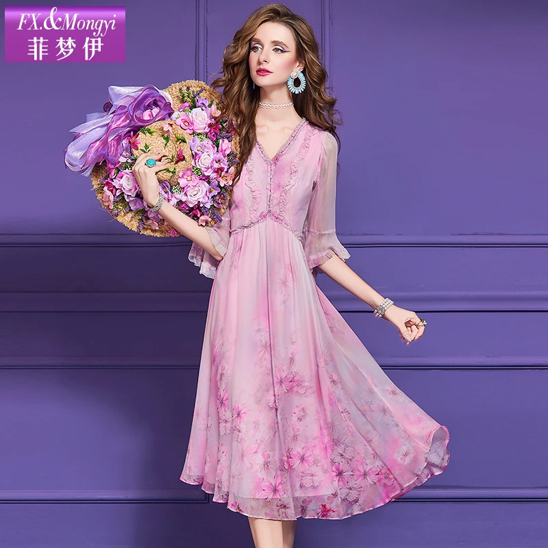 菲梦伊新款100%桑蚕丝时尚连衣裙65703