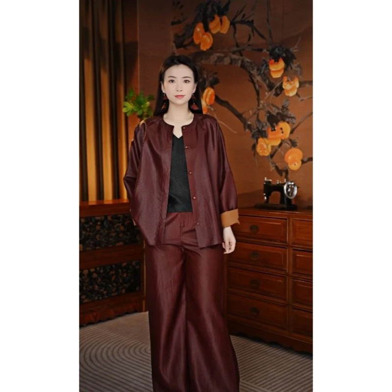 栖栖沐染新款桑蚕丝龟裂纹香云纱上衣女外套开衫秋季女外套812