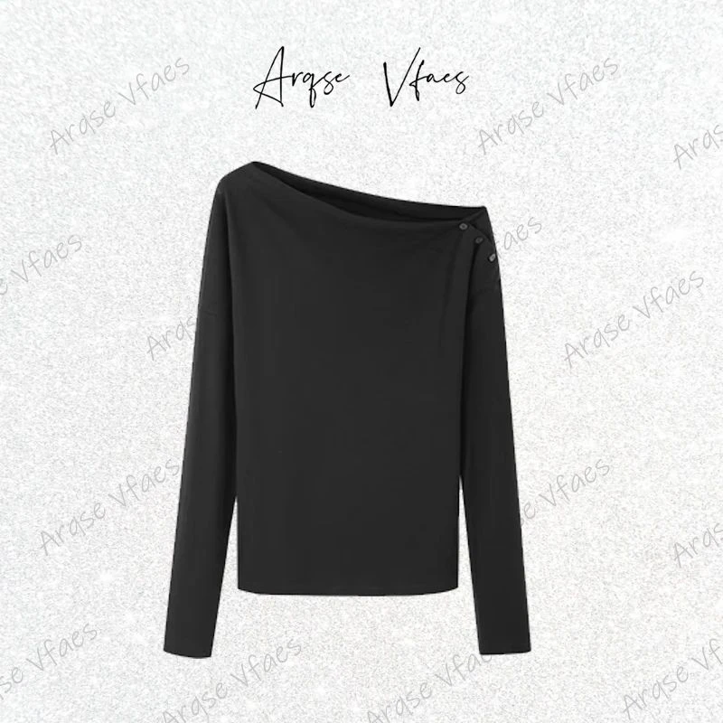 【艾家】同款2025秋季新款时尚休闲百搭一斜肩长袖针织衫上衣3015