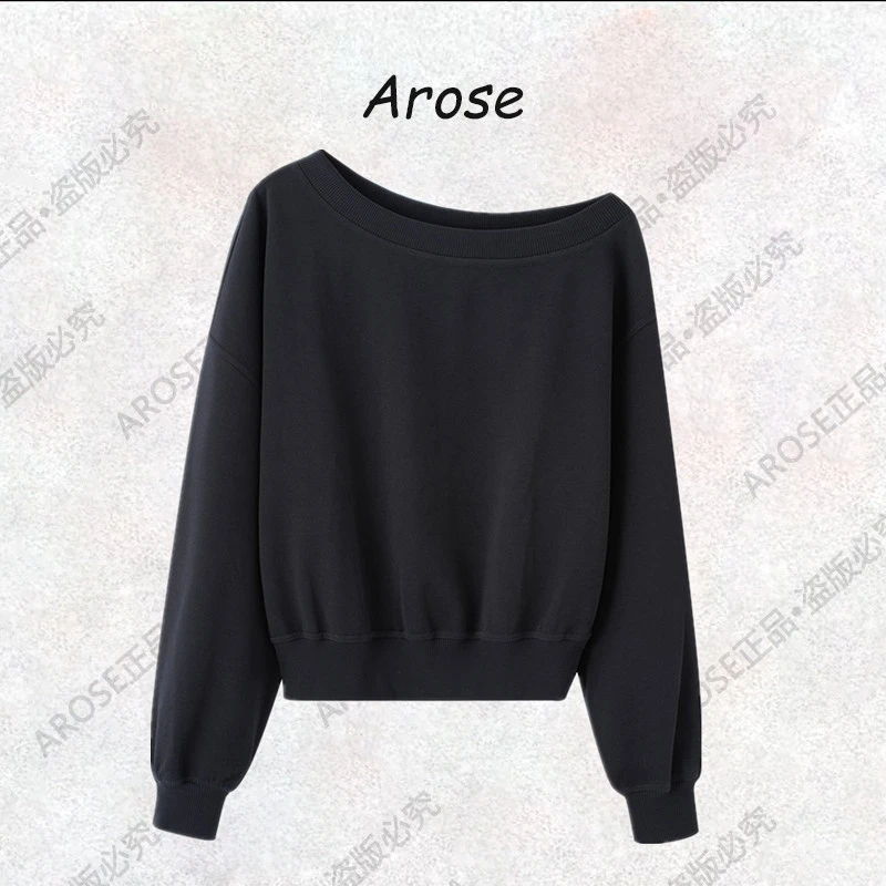 【AR0SE•正品】2025新款通勤风圆领秋季露肩卫衣上衣学院风833004