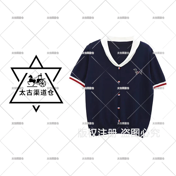 【太古仓渠道】青果领烫钻狗春夏季新款冰丝针织短袖T恤4081