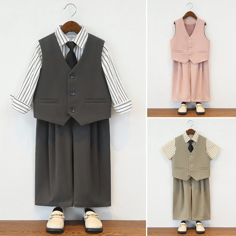 中大童西装春夏休闲帅气马甲套花童周岁礼服男孩主持摄影演出服