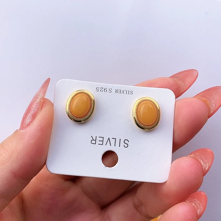 蜜蜡耳饰银S925镶嵌耳饰