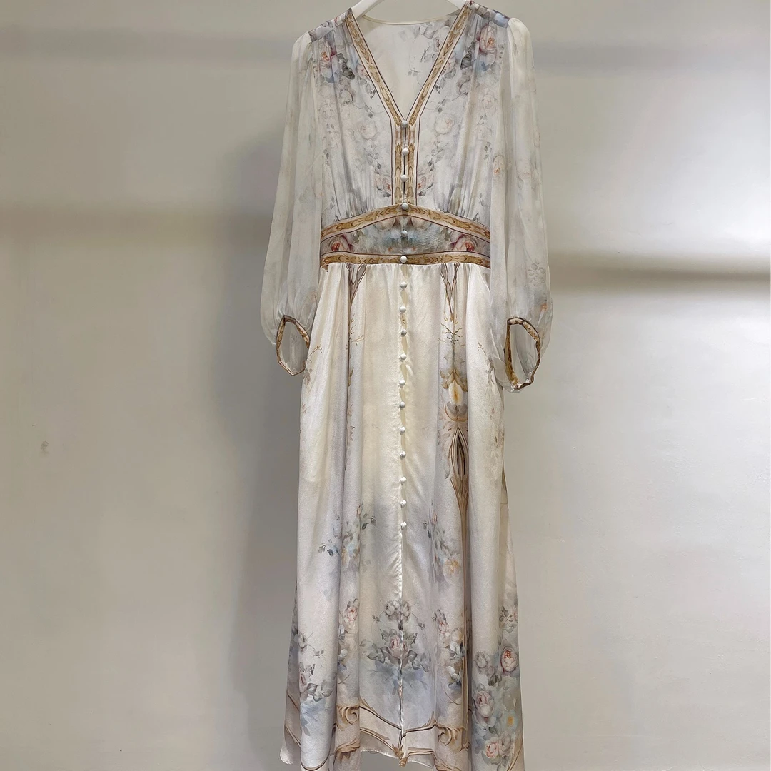 新款V领定位花连衣裙629