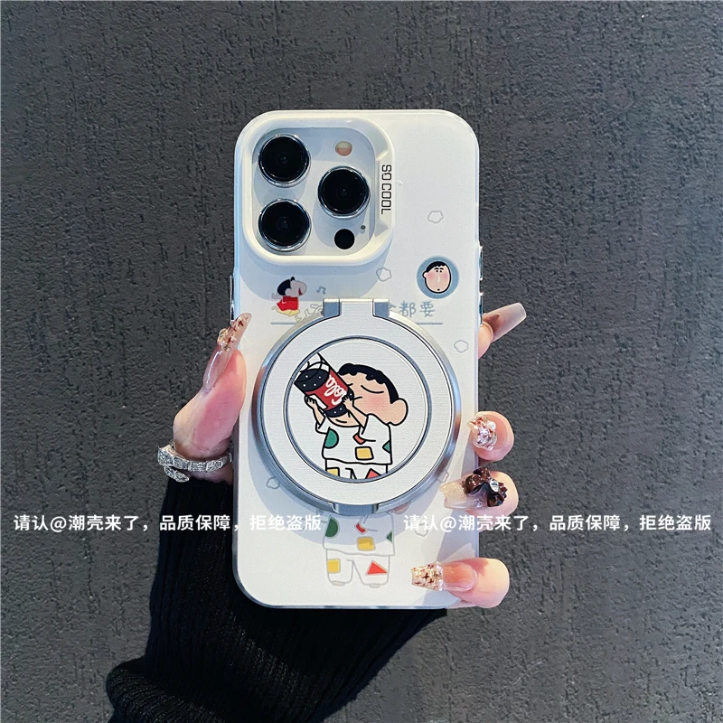 可乐小新支架彩银手机壳适用苹果16pro华为荣耀/OPPO/VIVO小米15