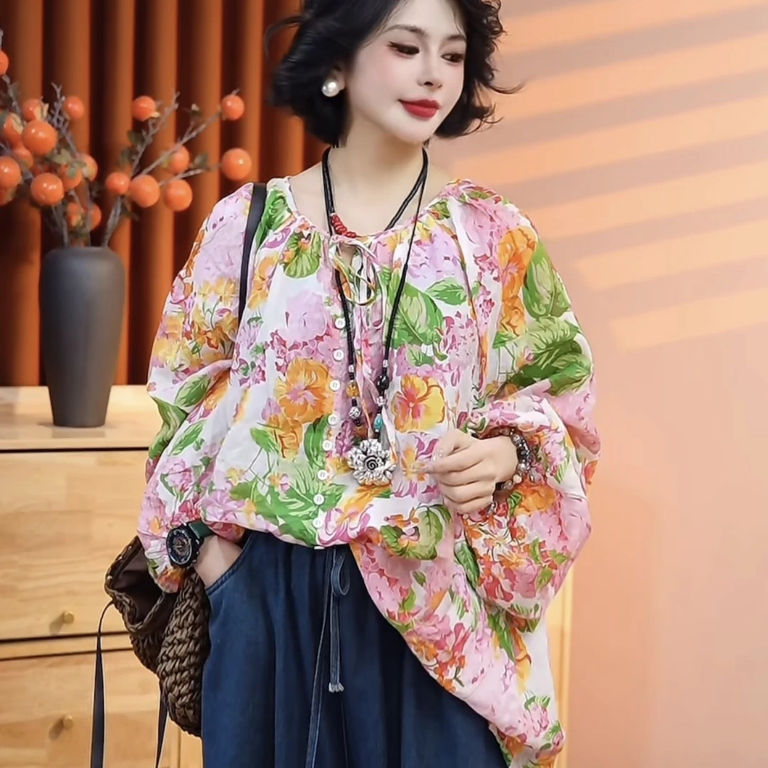 【乔一推荐】2025春季新款复古清凉大版苎麻中长款女上衣25976