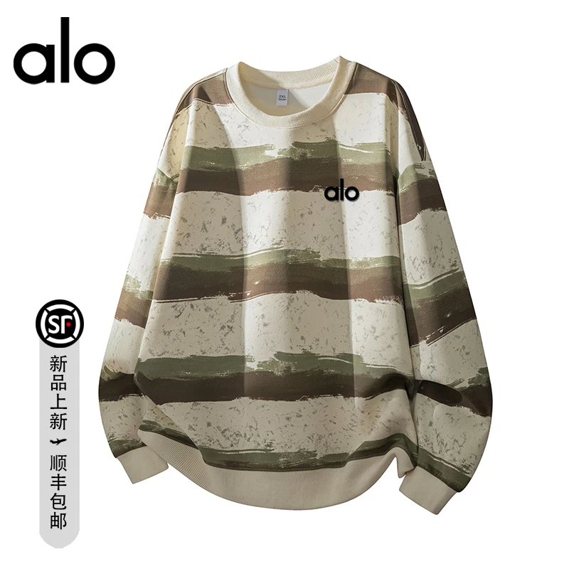 【官方奥特莱斯】品牌折扣 秋季撞色条纹上衣打底衫男宽松圆领卫衣