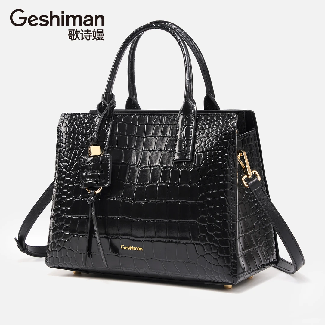 歌诗嫚品牌头层牛皮2025新款鳄鱼纹真皮送妈妈大容量单肩手提包包