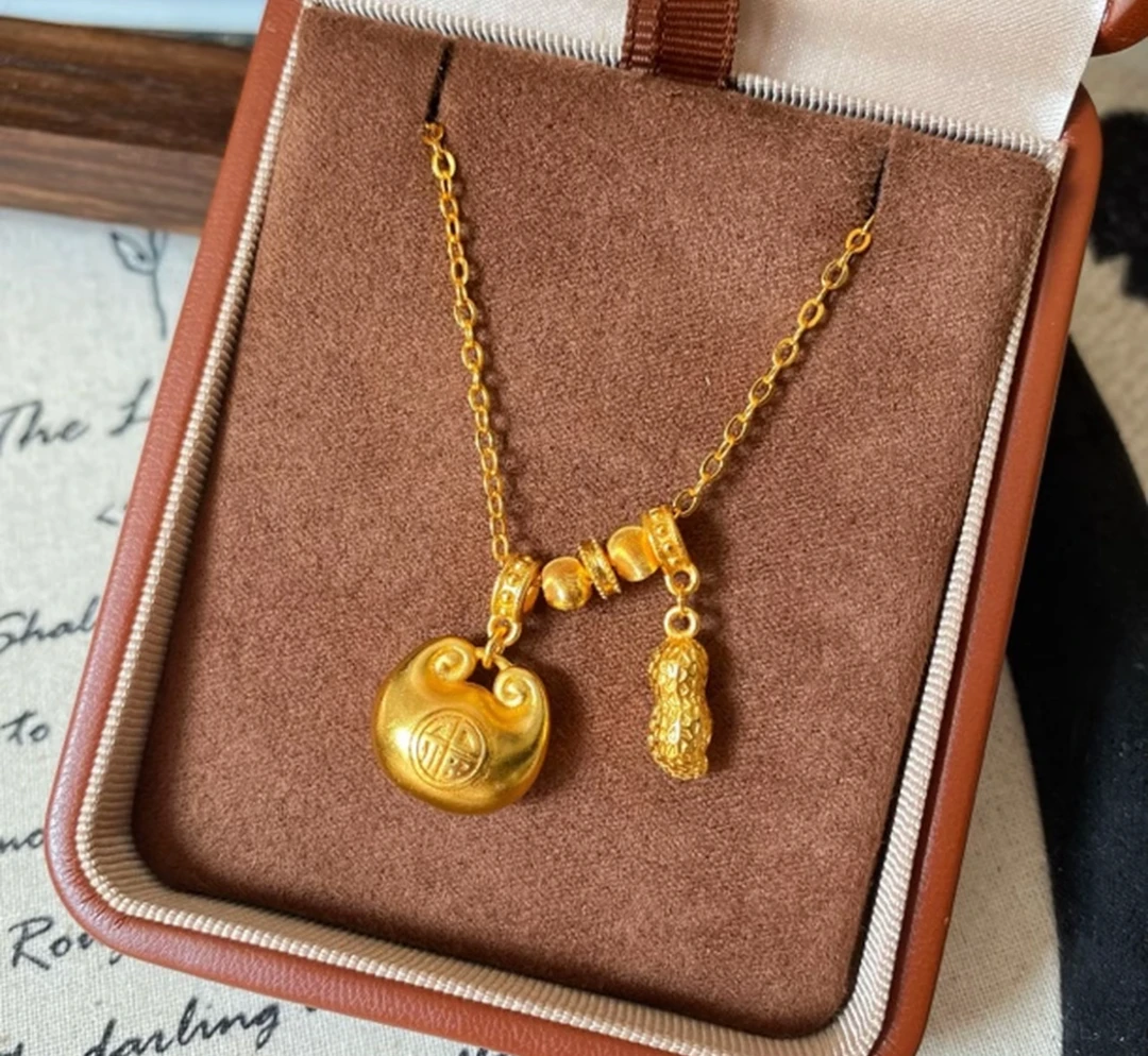 铜合金项链 有间喜舍 古法胖福花生转运珠轻奢古典气质 X009