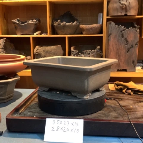 紫砂花盆清灰长方