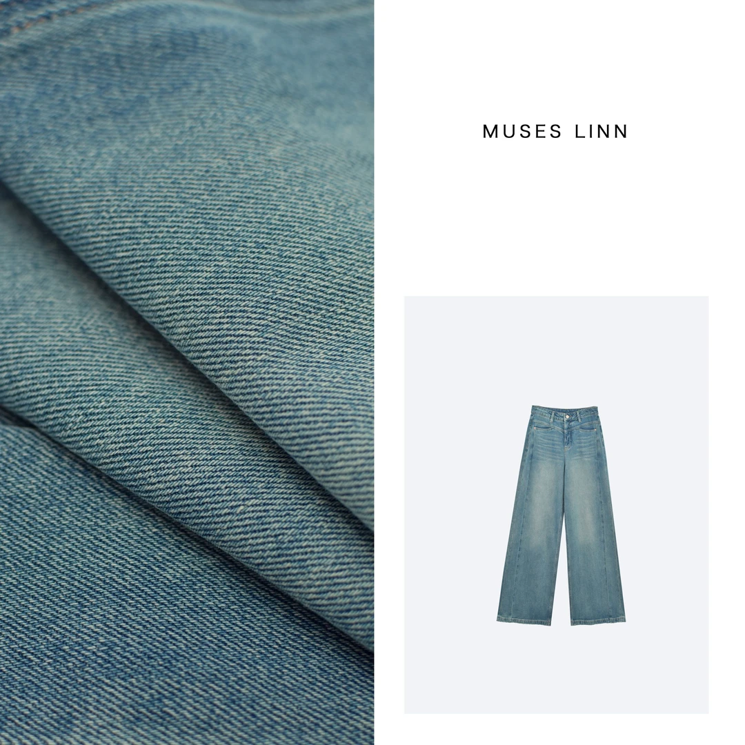 LINN【松弛蓝牛】高腰显瘦阔腿时尚休闲宽松垂感柔软牛仔裤M25CK193