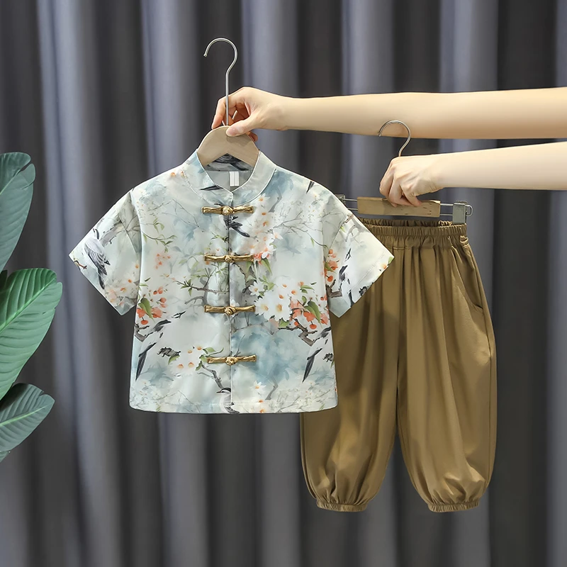 汉服男童夏季周岁礼服2025新款中小童新中式套装男孩中国风演出服