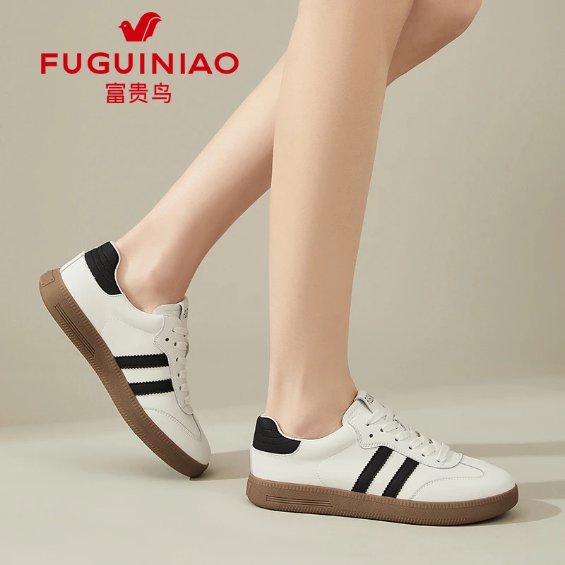 富贵鸟平底德训鞋女2025新款春秋软底百搭小白鞋复古运动休闲板鞋