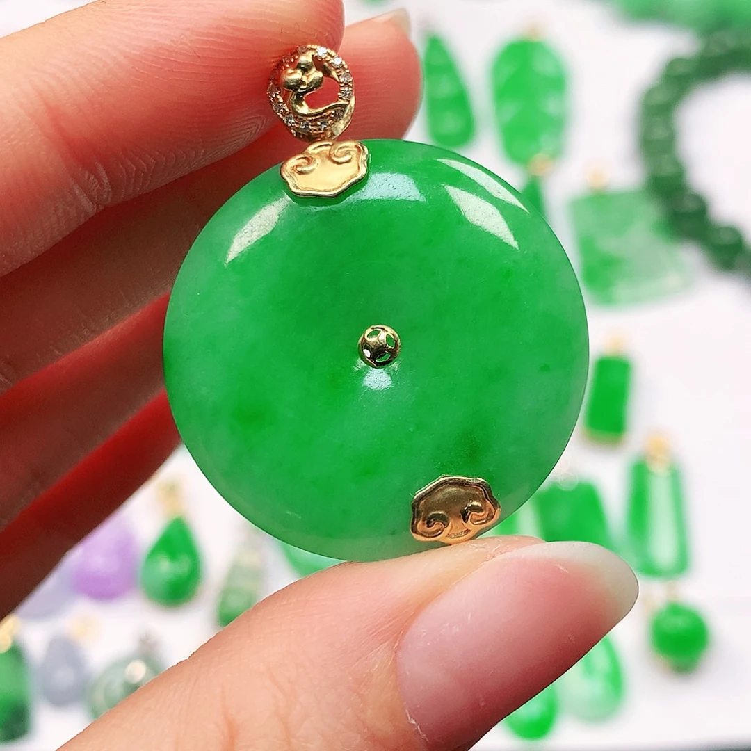 吊坠(不含链)18K金镶嵌翡翠