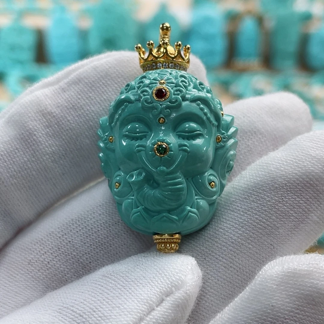 绿松石珠宝奇石18K金镶嵌