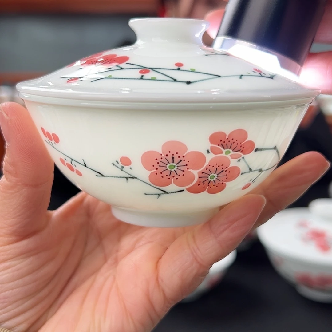 翠竹红梅10厘米盖碗