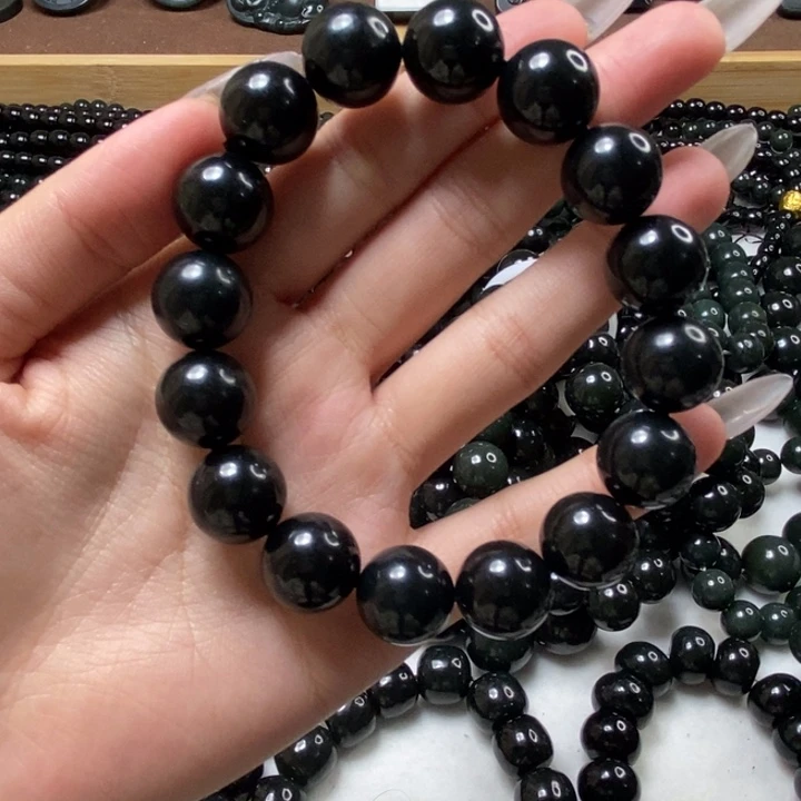 未镶嵌手串和田玉（青玉）塔青14圆珠