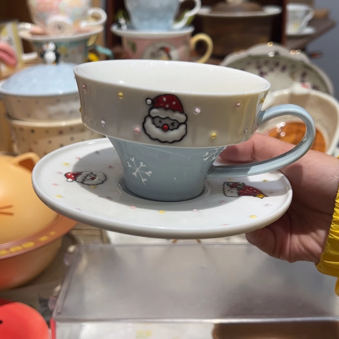 圣诞老人咖啡杯碟蓝色