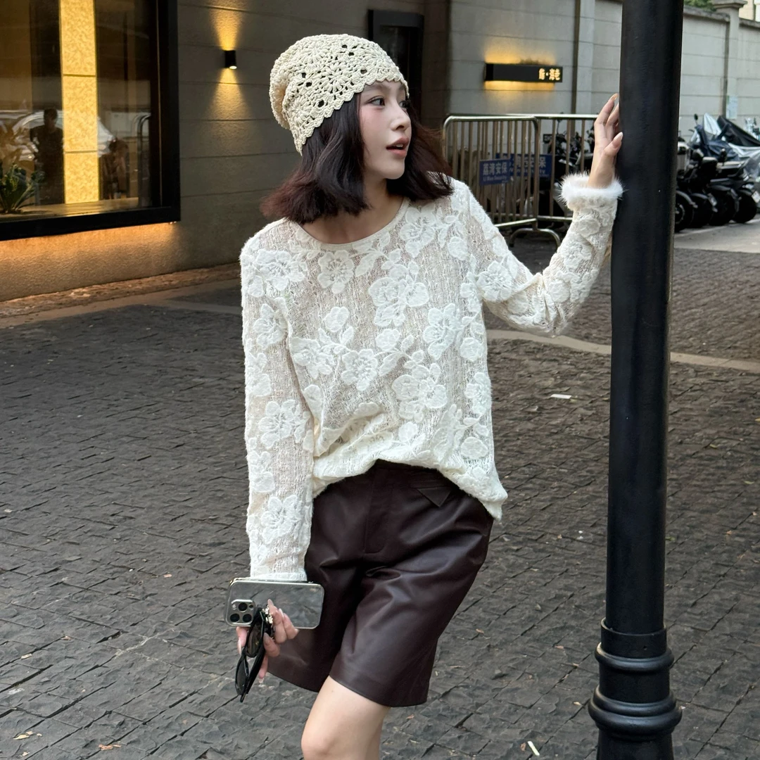 【JOYE】秋冬磨毛蕾丝网红宽松百搭显瘦时尚高级重工T恤ABQY054