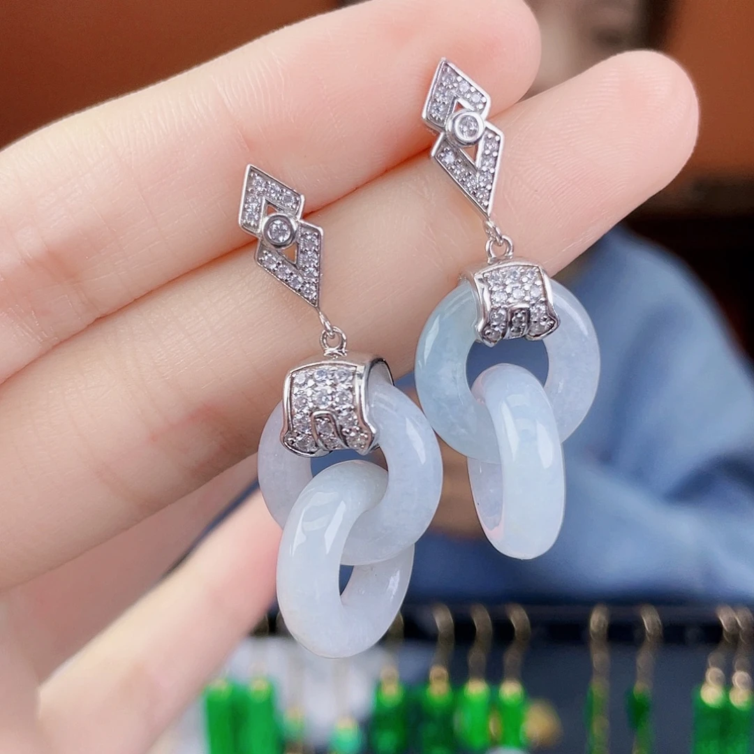 翡翠银S925镶嵌耳饰