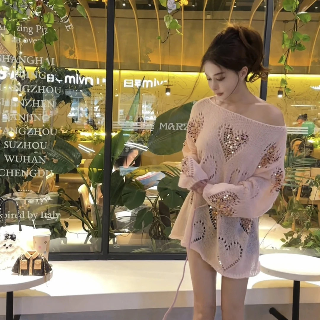 网红性感秋冬毛衣时尚宽松显瘦辣妹上衣