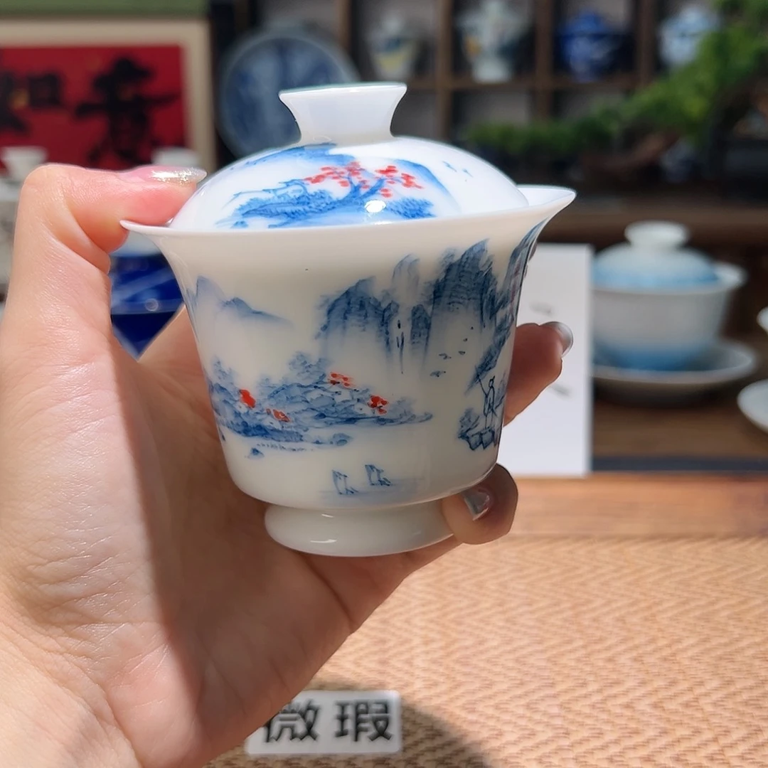 【闪购商品】微瑕。  手绘盖碗。