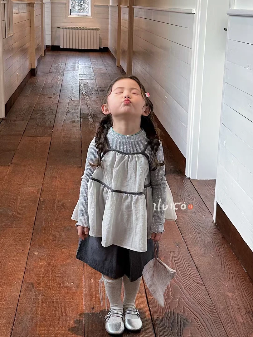 2025春夏儿童韩系灰色花花打底 叠搭裙 中裤