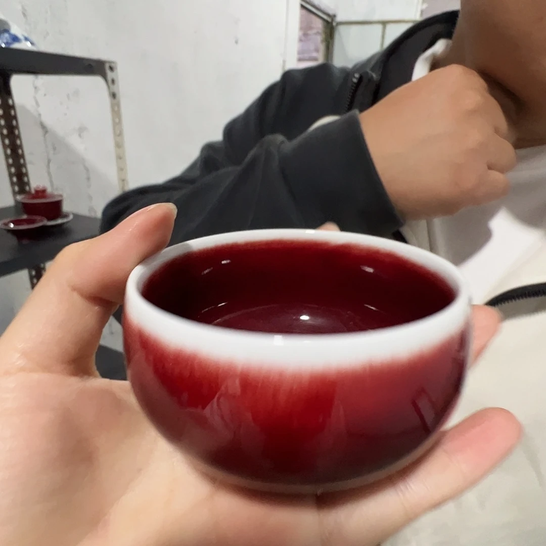 瓷片景德镇陶瓷朗红禅定主人杯2只