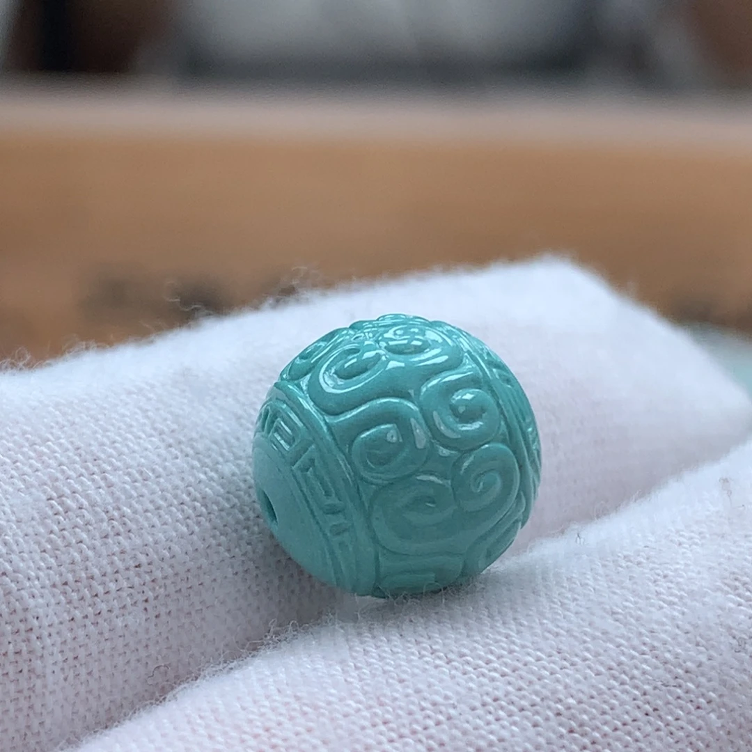 绿松石未镶嵌原矿绿松石回纹圆珠