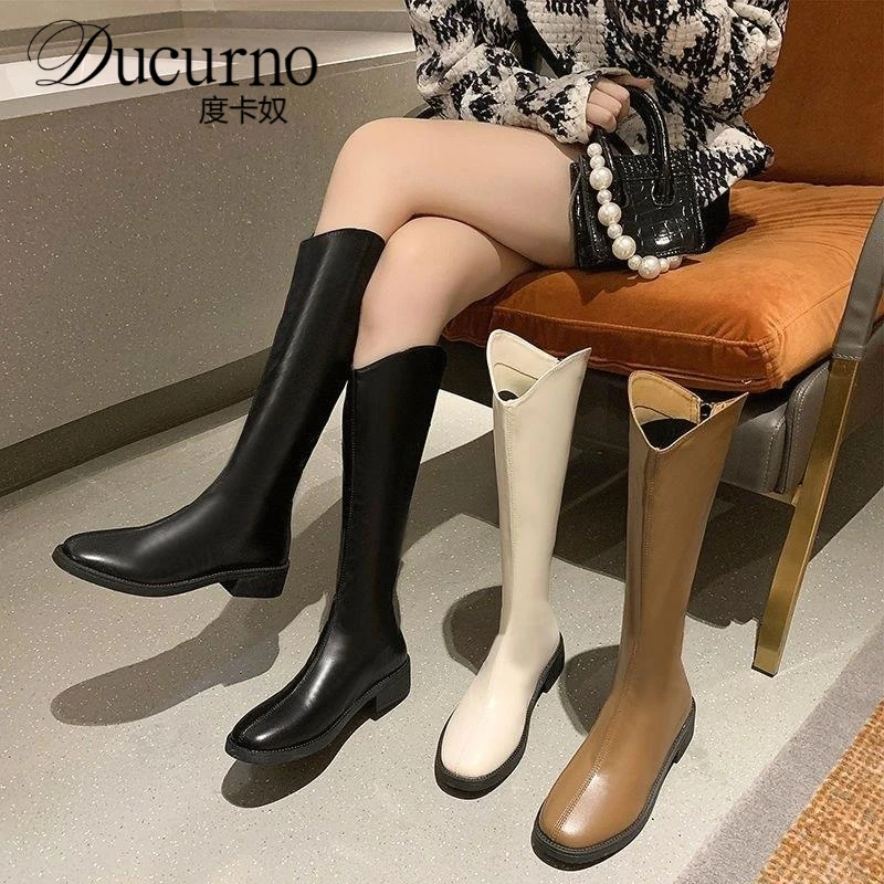 女不过膝长靴2025秋冬新款长筒靴西部牛仔靴v口骑士靴显瘦高筒靴