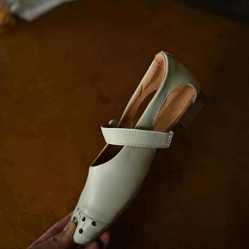 气质方头镂空透气平底玛丽珍鞋女2025新款浅口低帮单鞋女鞋